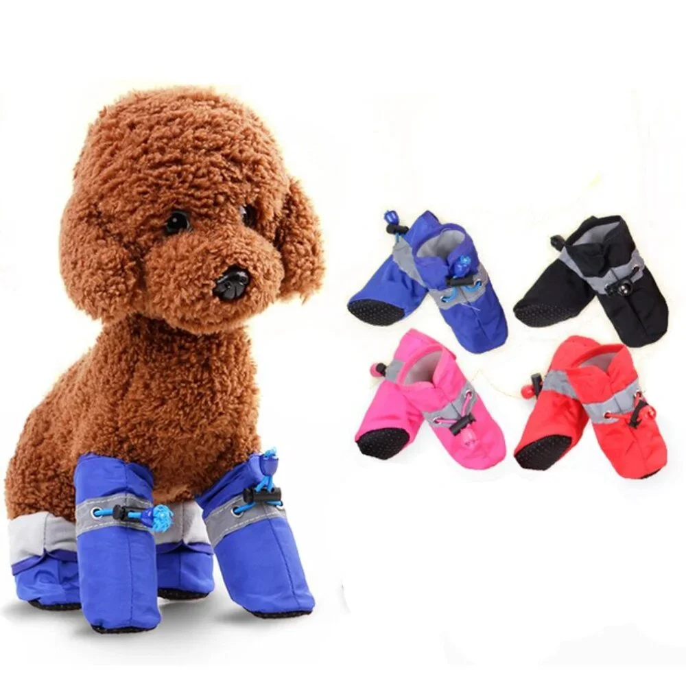 BLUE 4PCS/Set SIZE 1‎ Waterproof Pet Dog/Cat Shoes Anti-slip Rain/Snow Boots